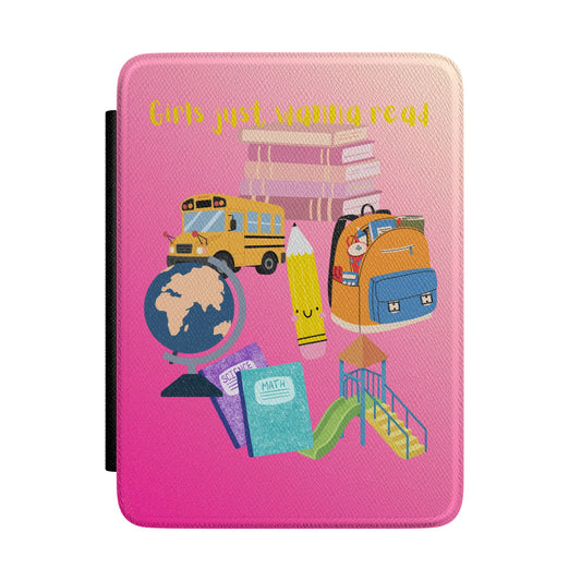 Kindle Case — 'Girls Just Wanna Read' Cute Schoolgirl Book Lover E-Reader Cover