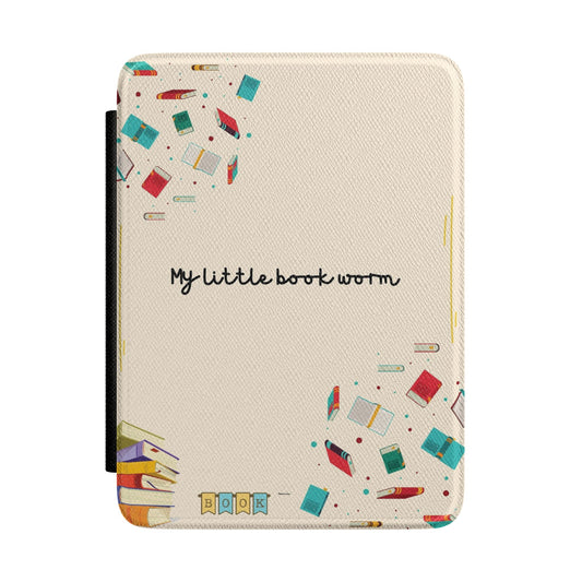 Kindle Case - "My Little Bookworm" Illustrated E-Reader Cover with Cute Book & Pencil Design