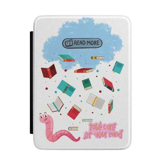 Kindle Case — 'Read More' Cute Bookworm E-Reader Cover (Take Care of Your Mind)