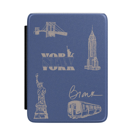 New York Sketch Kindle Case — Blue City Landmarks E-Reader Cover